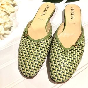 Prada roundtoe Basketweave summer mules 8.5